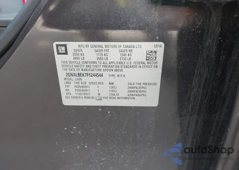 2015 Chevrolet Equinox 1Lt from USA, damaged, VIN 2GNALBEK7F6244544